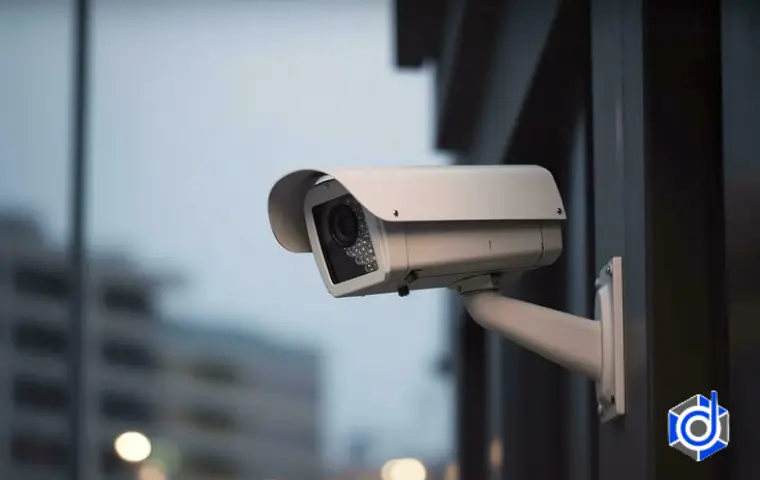 تصویر یک دوربین مداربسته متصل روی دیوار به رنگ سفید
