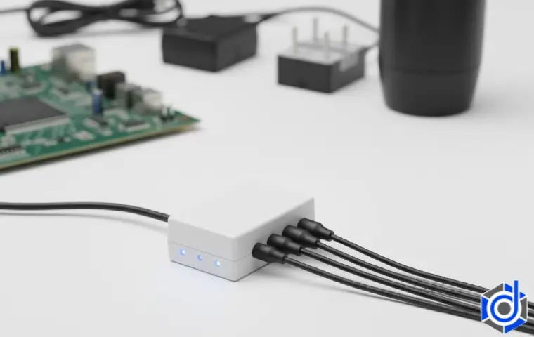 تصویری از یک آداپتور برق با چندین خروجی است که برای تامین برق چندین دوربین طراحی شده است