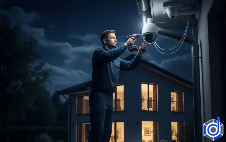 مردی در تاریکی شب در حال نصب دوربین مداربسته