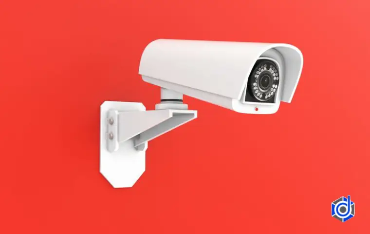 تصویر دوربین مداربسته به رنگ سفید در پشت زمینه قرمز