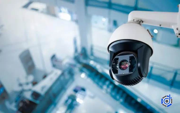 تصویر دوربین مداربسته به رنگ سفید در یه مرکز خرید