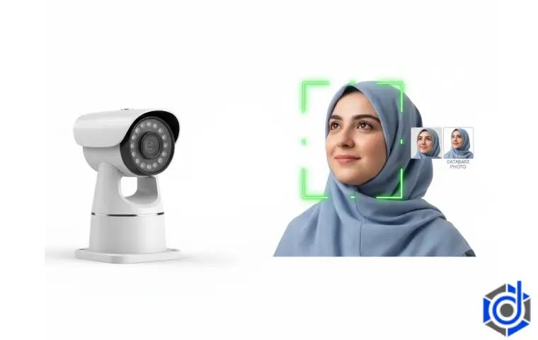 دوربین تشخیص چهره در حال تشخیص چهره یک خانم
